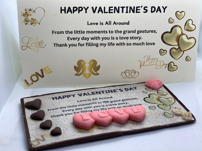 Edible Chocolate Greeting Card with Keepsake Message Card- Valentines Day -LOVE IS ALL AROUND